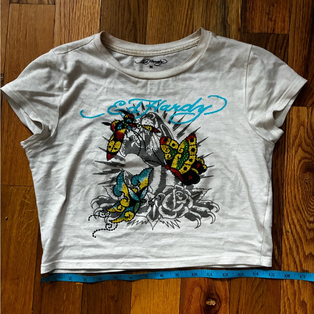 Ed Hardy crop rhinestone butterfly croptop